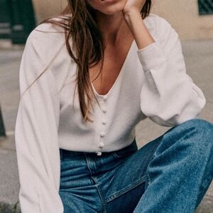 Sezane White Buttoned Top